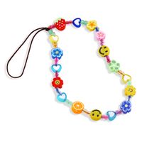 Cara Sonriente Flor De Fruta En Forma De Corazón Pulsera Con Cuentas Cordón Cadena De Teléfono Móvil De Cerámica Suave main image 1