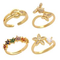 Fashion Inlaid Color Zircon Flower Ring Female Simple Personality Butterfly Bee Opening Copper Rings main image 1