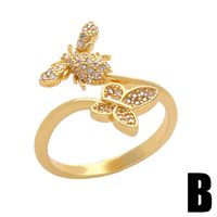 Fashion Inlaid Color Zircon Flower Ring Female Simple Personality Butterfly Bee Opening Copper Rings main image 4