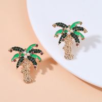 Korean Rhinestone Inlaid Earrings Metal Dripping Coconut Tree Earrings Wholesale main image 4