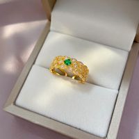 Fashion Exquisite Zircon Pearl Simple Emerald Diamond Open Female Copper Ring main image 4