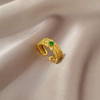 Fashion Exquisite Zircon Pearl Simple Emerald Diamond Open Female Copper Ring main image 6