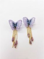 Korean Embroidery Butterfly Tassel Retro Luxury Fairy Earrings Long Earrings Crystal main image 6