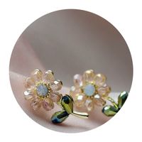 Korea Fresh Crystal Flower Stud Earrings Creative Wild Petals Earrings main image 2