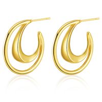 European And American C-shaped Smooth Circle Copper Plated 18k Real Gold Geometric Earrings main image 1