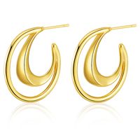 European And American C-shaped Smooth Circle Copper Plated 18k Real Gold Geometric Earrings main image 2