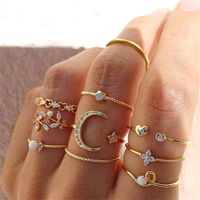 Fashion Diamond Love Pearl Leaf Anillo De 10 Piezas Anillo Femenino Retro Creativo main image 2