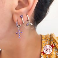 S925 Silver Needle Mixed Color Zircon Earrings Female Three-color Zircon Creative Earrings main image 4