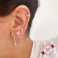 S925 Silver Needle Inlaid Zircon Moon Symmetrical Crescent Ear Buckle main image 4