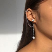 European And American Geometric Fashion Chain Tassel Five-pointed Star Ear Bone Clip Earrings main image 2