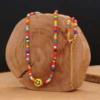 Bohemia Rainbow Glass Rice Beads Handmade Beaded Yellow Smiley Face Necklace main image 4