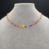 Bohemia Rainbow Glass Rice Beads Handmade Beaded Yellow Smiley Face Necklace main image 3