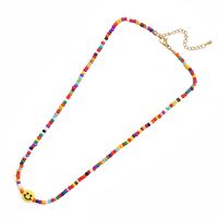 Bohemia Rainbow Glass Rice Beads Handmade Beaded Yellow Smiley Face Necklace main image 2