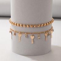 Fashion Jewelry Heart Key Disc Double Layer Diamond Anklet Wholesale main image 3