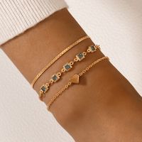 Simple Blue Diamond Three-layer Bracelet Heart Geometric Metal Bracelet Set main image 2