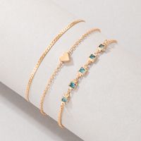 Simple Blue Diamond Three-layer Bracelet Heart Geometric Metal Bracelet Set main image 3