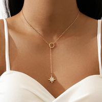 Simple Eight-pointed Star Pendant Short Metal Circle Necklace main image 1