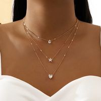 Fashion Simple Multi-layer Five-pointed Star Heart Drop Pendant Necklace main image 6