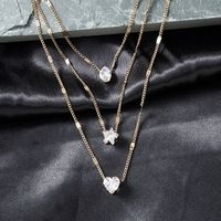 Fashion Simple Multi-layer Five-pointed Star Heart Drop Pendant Necklace main image 4
