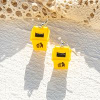 Fashion Creative Funny Yellow Trash Can Earrings Exaggerated Resin Earrings main image 3