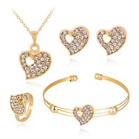 Retro Heart Hollow Inlaid Crystal Jewelry Set Ring Bracelet Necklace Earrings Four-piece Jewelry main image 2