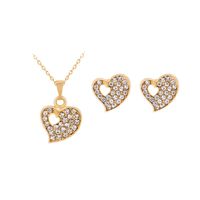 Retro Heart Hollow Inlaid Crystal Jewelry Set Ring Bracelet Necklace Earrings Four-piece Jewelry main image 6