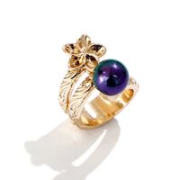 Retro Flower Gold-plated Ring French Multi-layer Winding Color Pearl Alloy Ring main image 2