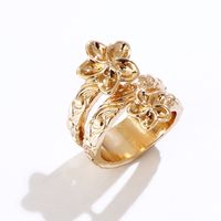 Retro Flower Gold-plated Ring French Multi-layer Winding Color Pearl Alloy Ring main image 6