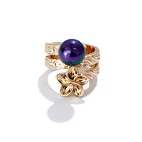 Retro Flower Gold-plated Ring French Multi-layer Winding Color Pearl Alloy Ring main image 4