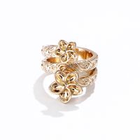 Retro Flower Gold-plated Ring French Multi-layer Winding Color Pearl Alloy Ring main image 3