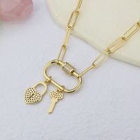 Retro Inlaid Zirconium Lock And Key Copper Gold-plated Necklace main image 4