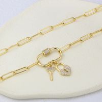 Retro Inlaid Zirconium Lock And Key Copper Gold-plated Necklace main image 5