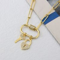 Retro Inlaid Zirconium Lock And Key Copper Gold-plated Necklace main image 6