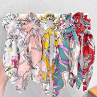 French Flower Streamer Scrunchy Hair Tie Fabric Bow Tie Silk Scarf main image 1