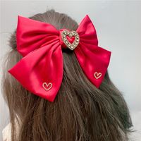 Diamond Love Big Bow Hairpin Satin Spring Clip Bridal Headdress Red Hairpin main image 3