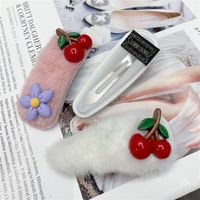 Winter Cute Furry Bb Clip Cherry Flower Color Matching Bow Hairpin main image 3