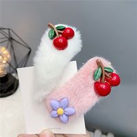Winter Cute Furry Bb Clip Cherry Flower Color Matching Bow Hairpin main image 5