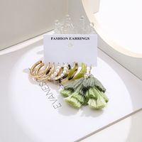New Creative Simple Fashion Leopard Print Tassel Resin Pearl Earrings 5-piece Set main image 6