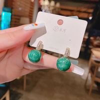 Micro Inlaid Rough Stone Simple Korean Malachite Green Small Stud Earrings Jewelry main image 5