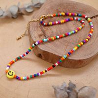 Bohemia Rainbow Glass Rice Beads Handmade Beaded Yellow Smiley Face Necklace sku image 1