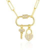 Retro Inlaid Zirconium Lock And Key Copper Gold-plated Necklace sku image 1
