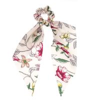 French Flower Streamer Scrunchy Hair Tie Fabric Bow Tie Silk Scarf sku image 4