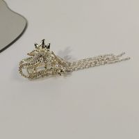 Retro Clip Metal Pearl Tassel Shark Clip Korean Headdress Rhinestone Hairpin sku image 1