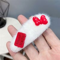Winter Cute Furry Bb Clip Cherry Flower Color Matching Bow Hairpin sku image 1