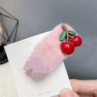 Winter Cute Furry Bb Clip Cherry Flower Color Matching Bow Hairpin sku image 2