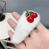 Winter Cute Furry Bb Clip Cherry Flower Color Matching Bow Hairpin sku image 3