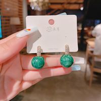 Micro Inlaid Rough Stone Simple Korean Malachite Green Small Stud Earrings Jewelry sku image 2