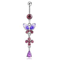 Color Drill Drop Oil Drawing Purple Butterfly Stainless Steel Umbilical Nail main image 1
