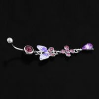 Color Drill Drop Oil Drawing Purple Butterfly Stainless Steel Umbilical Nail main image 3