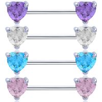 New Stainless Steel Heart-shape Straight Rod Zircon Stainless Steel Breast Ring main image 3